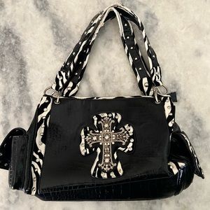Affliction handbag - good used condition black and white med size purse